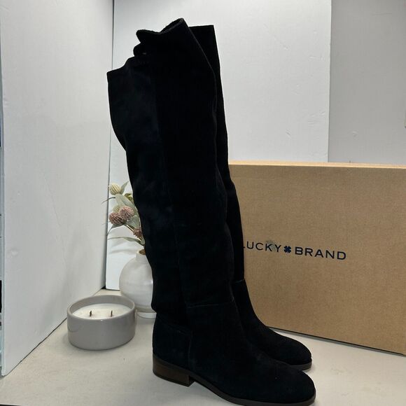 Lucky Brand Calypso Oiled Suede Tall Boots Over the Knee Black Women’s 5.5M NWB - Picture 3 of 9